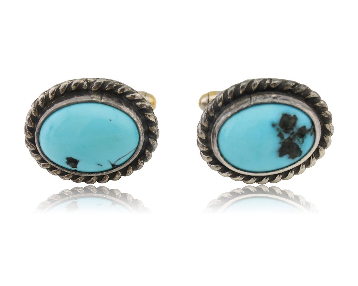 Navajo Cufflinks 925 Silver Native American Natural Turquoise C.80's