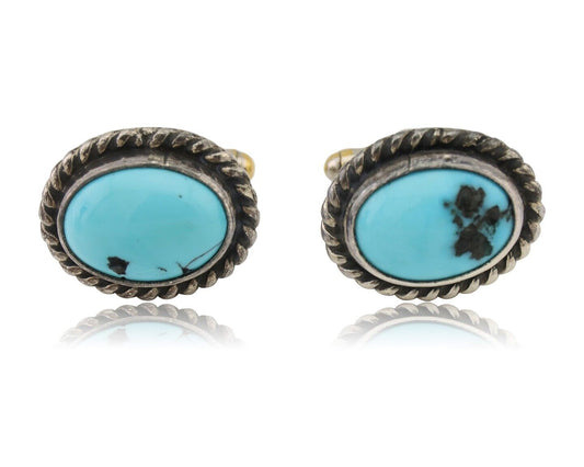 Navajo Cufflinks 925 Silver Native American Natural Turquoise C.80's