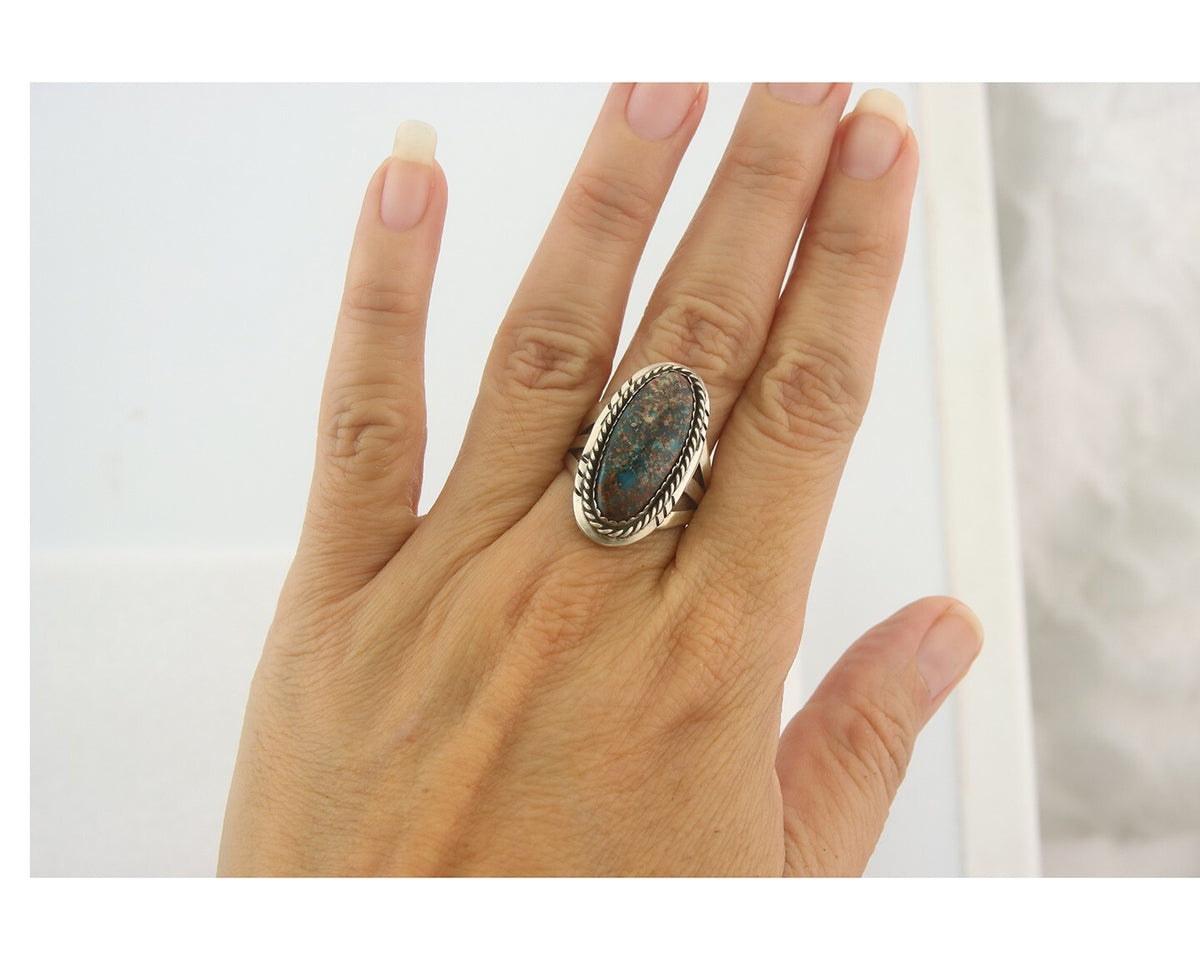 Vintage Navajo Ring 925 Sterling Authentic Turquoise Artist Signed TS Size 7.25