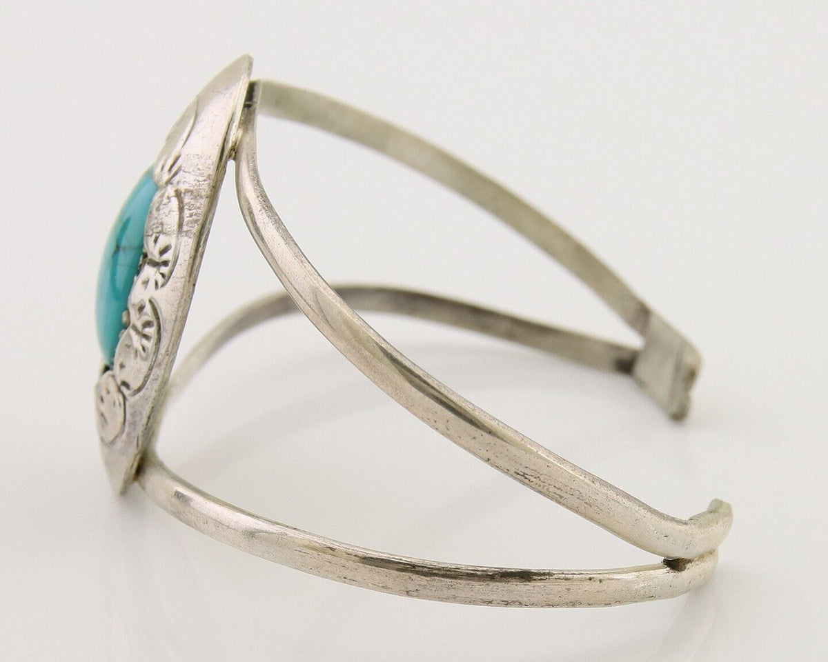 Navajo Hand Stamped Cuff Bracelet Turquoise 925 Silver Native American Artist