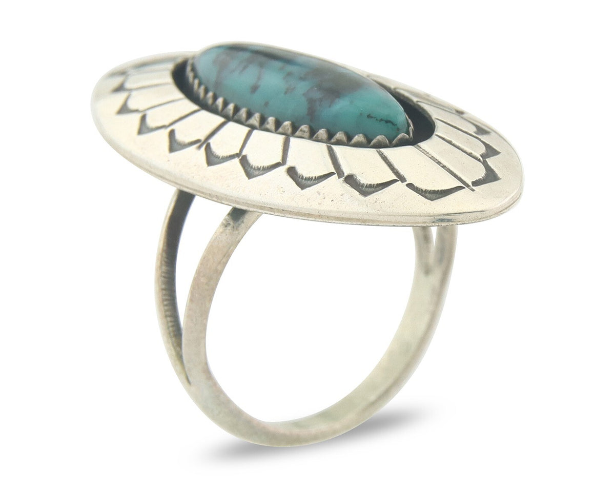 Vintage Navajo Ring 925 Sterling Authentic Traditional Turquoise Size 7.5