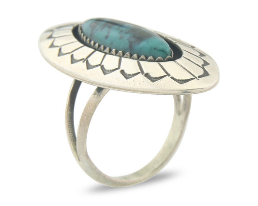 Vintage Navajo Ring 925 Sterling Authentic Traditional Turquoise Size 7.5