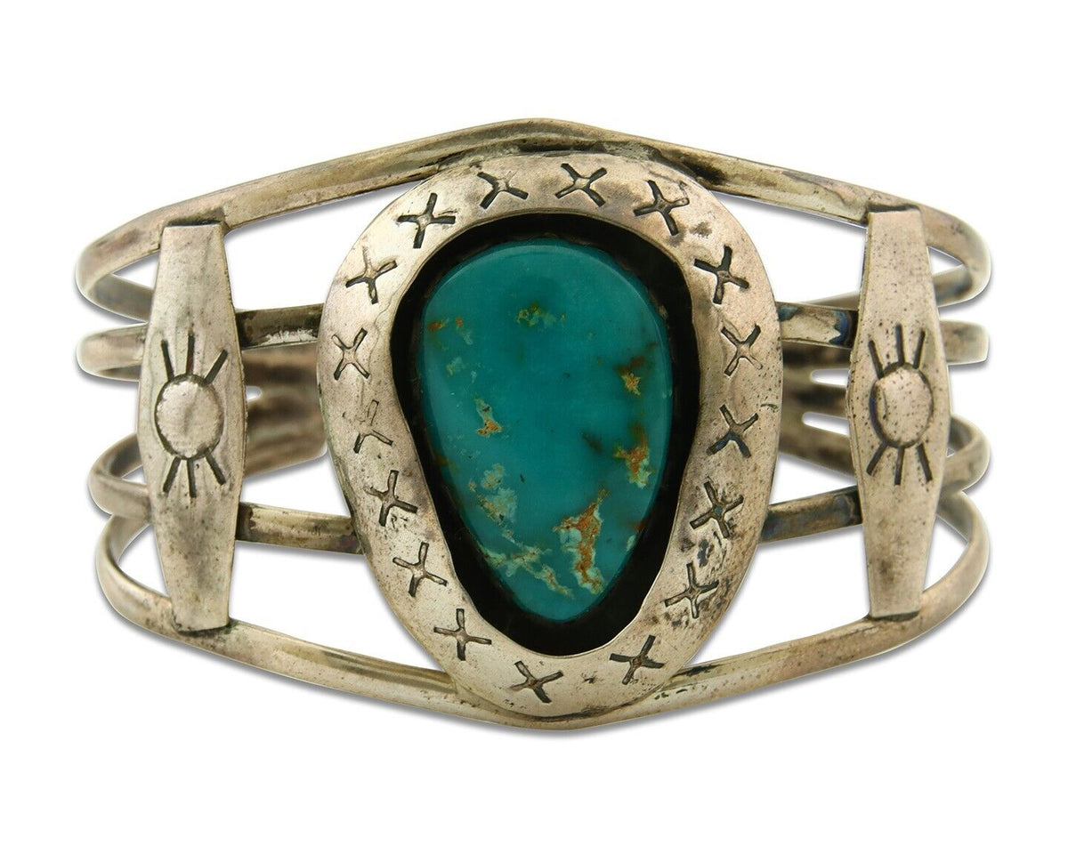 Vintage Navajo Bracelet 925 Silver Natural Blue Turquoise Native American Artist