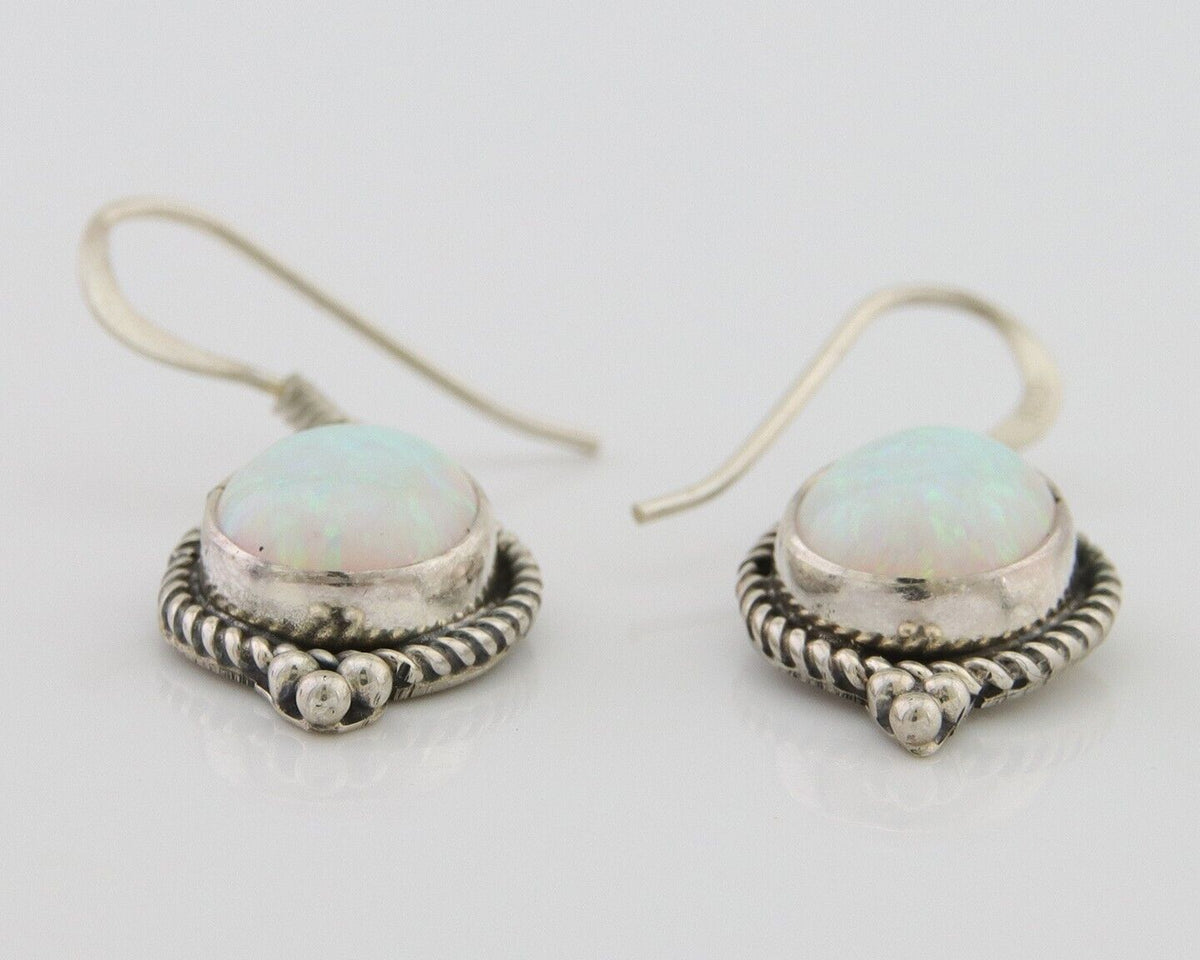 Navajo Dangle Earrings 925 Silver Natural Opal Native Artist C.80's