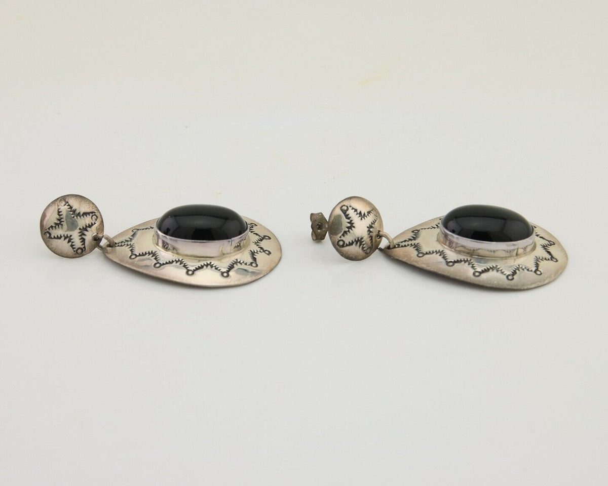 Navajo Handmade Earrings 925 Silver Onyx Artist Douglas Etsitty C.80's
