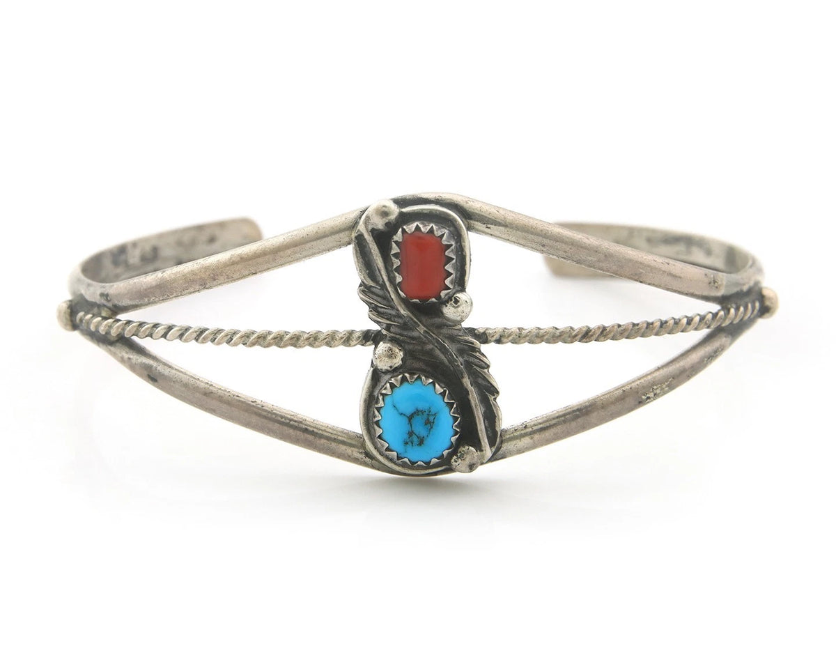 Navajo Cuff Bracelet Sterling Silver Natural Gemstone Vintage Native Signed VJ