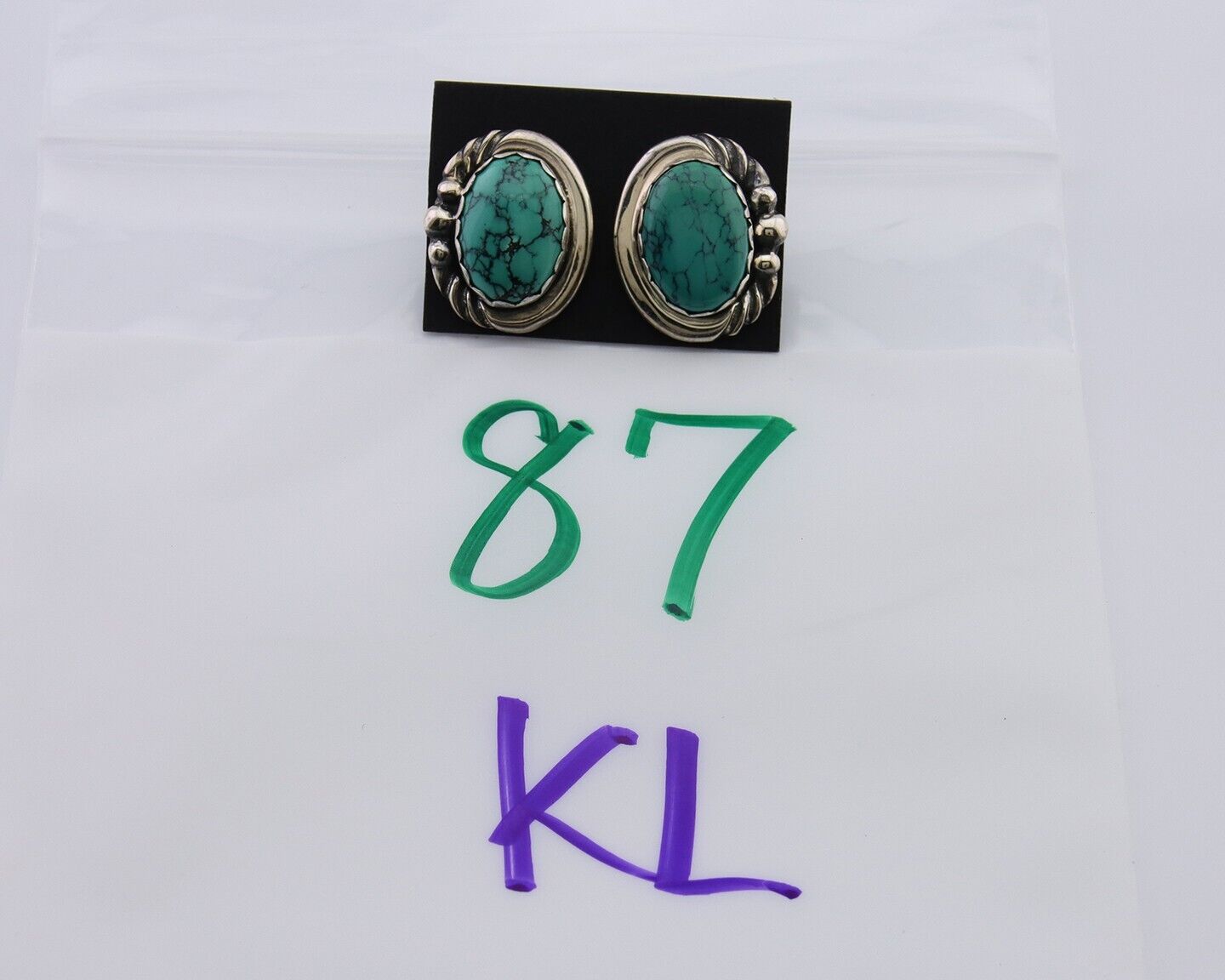 Navajo Paw Earrings 925 Silver Blue Turquoise Native American Artist C.80's