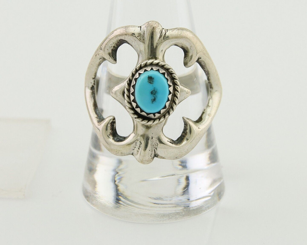 Navajo Sand Cast Ring 925 Silver Sleeping Beauty Turquoise Artist C.80's