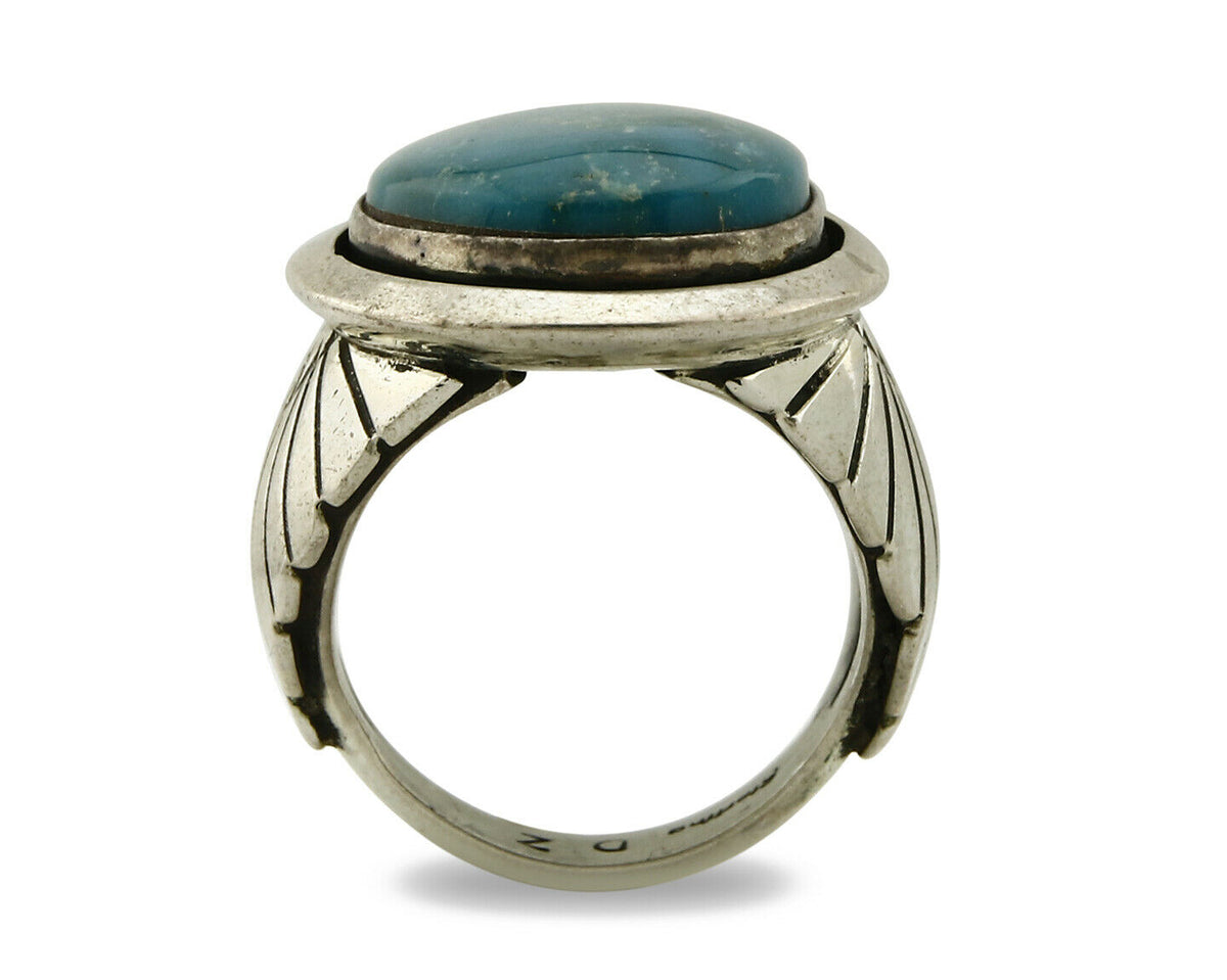 Navajo Ring .925 SOLID Silver Blue Gem Turquoise Signed Doug Zachary C.80's