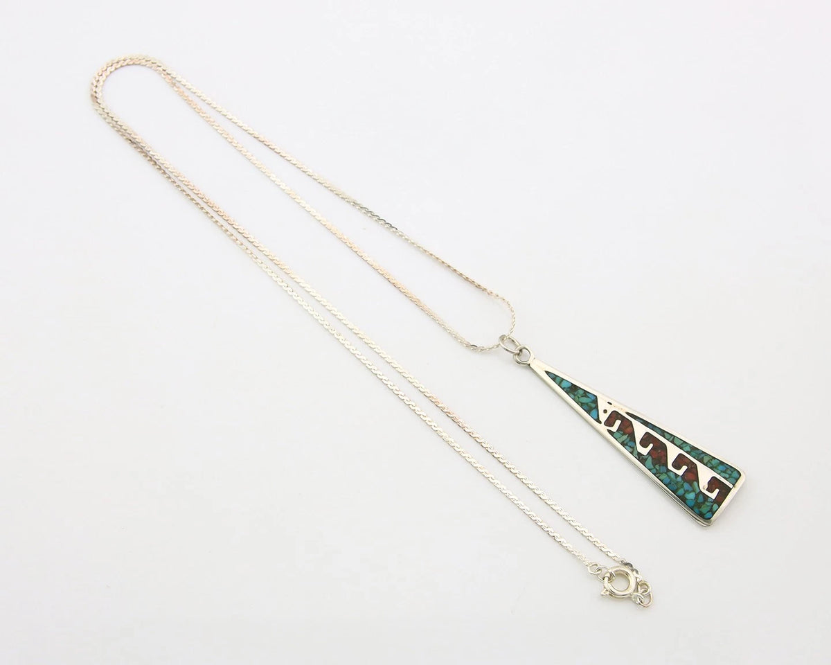 Navajo Necklace Sterling Silver Authentic Inlaid Gemstone Native American