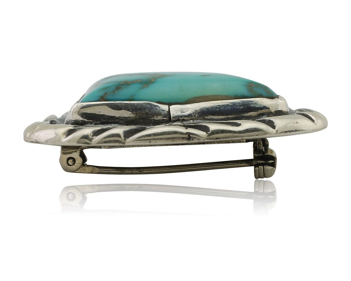 Navajo Pin 925 Silver Natural Royston Turquoise Signed C Raincloud C.80's