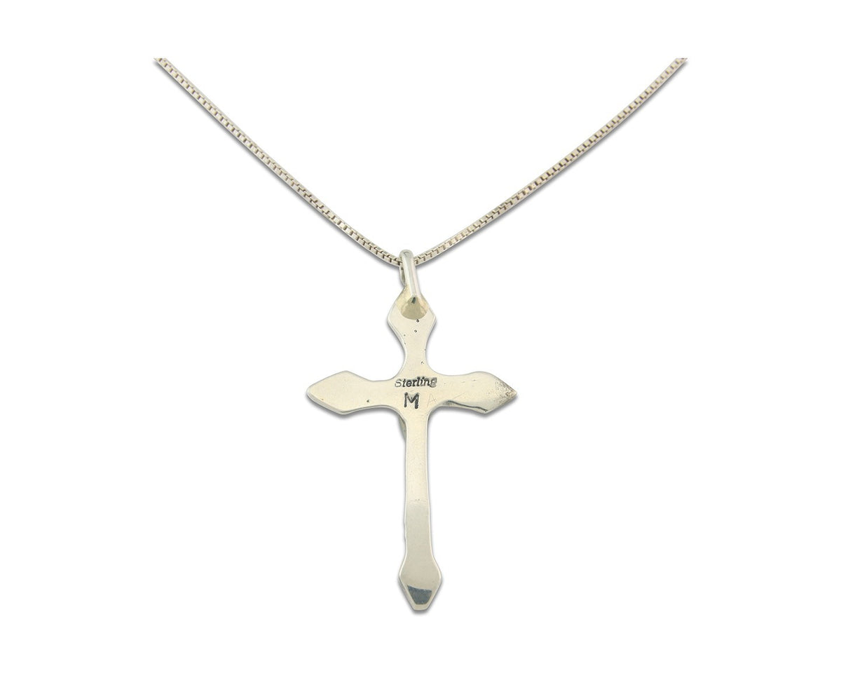 Navajo Cross Necklace Sterling Silver Authentic Natural Gemstones Signed M