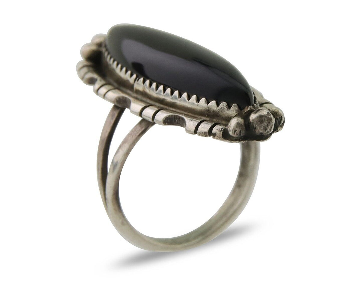 Navajo Handmade Ring 925 Silver Black Onyx Native American Artist C.80's
