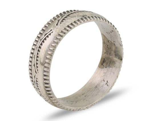 Navajo Hand Stamped Band 925 Silver 6.0 mm Native Artist Size 5.75 C.80's