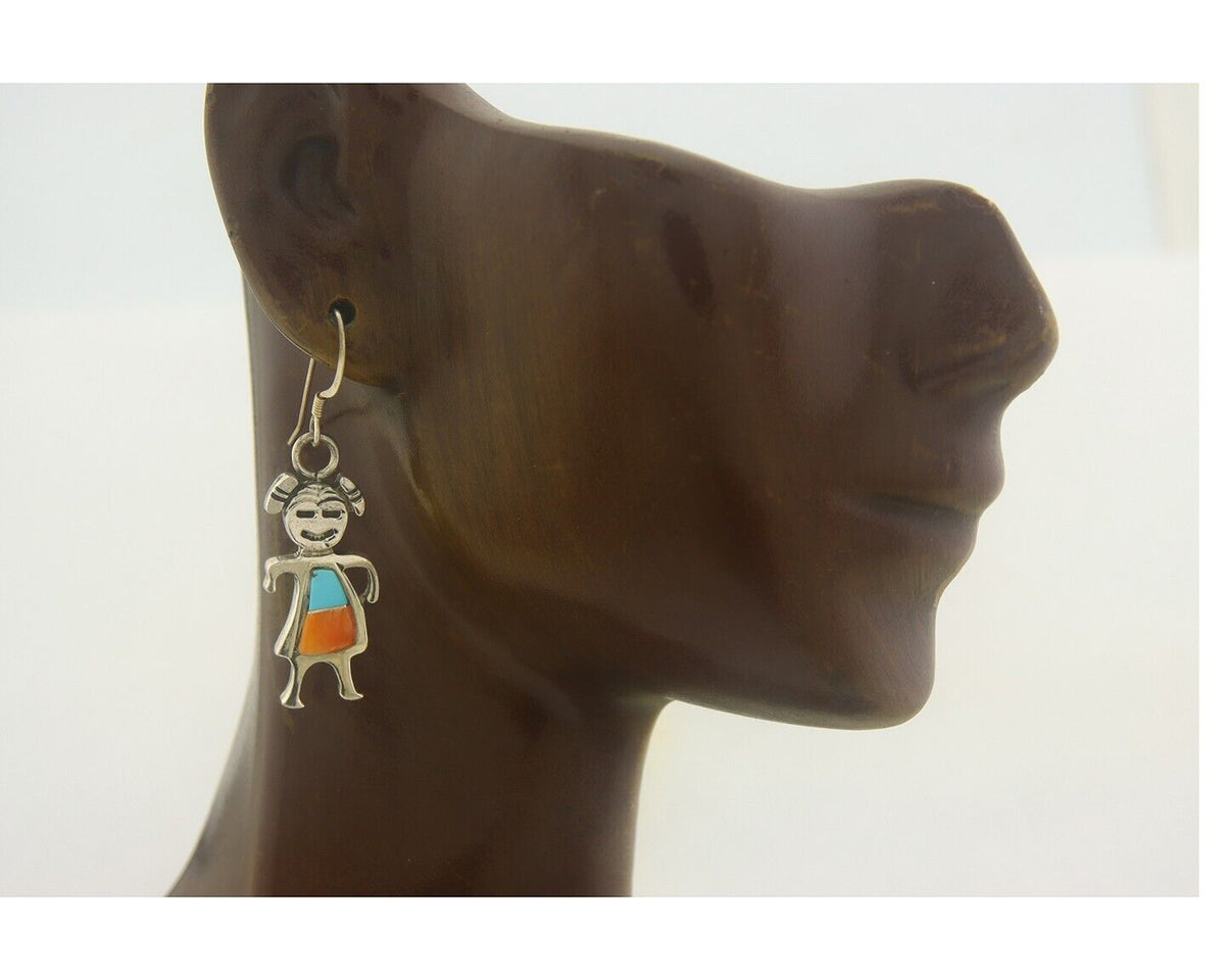 Navajo Earrings 925 Silver Natural Turquoise Oyster Native American Artist C80s