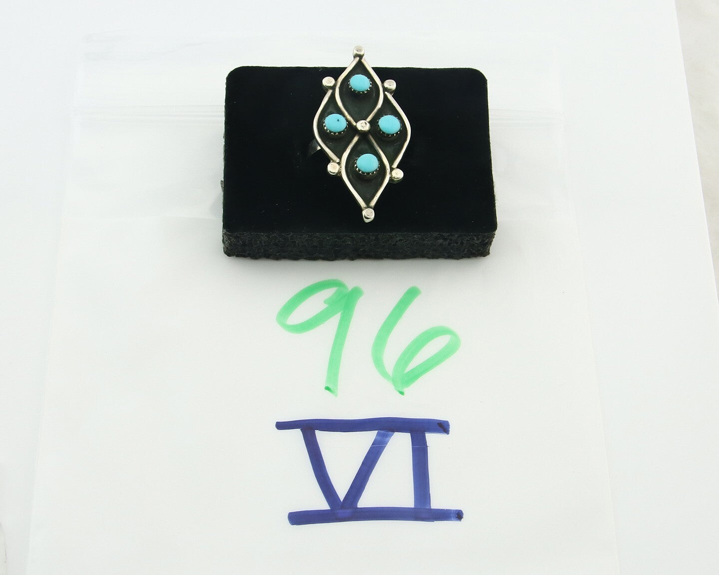 Vintage Zuni Ring 925 Sterling Authentic Natural Turquoise Native Artist Sz 6.75