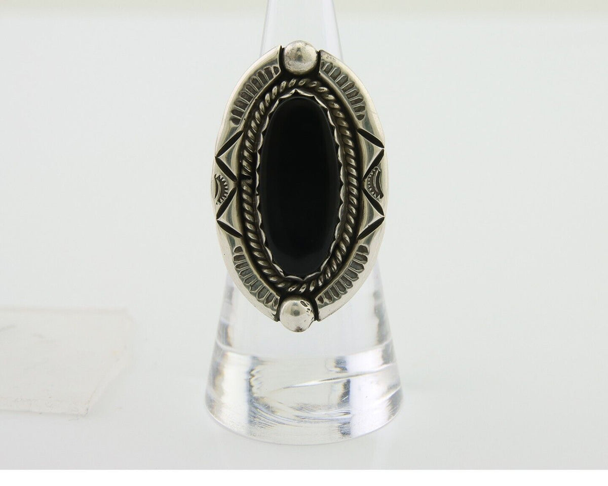 Navajo Ring 925 Silver Black Onyx Artist Signed V & N Edsitty C.80's