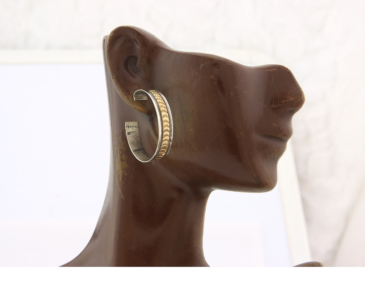 Navajo Earrings Sterling Silver & Gold Vintage Handmade