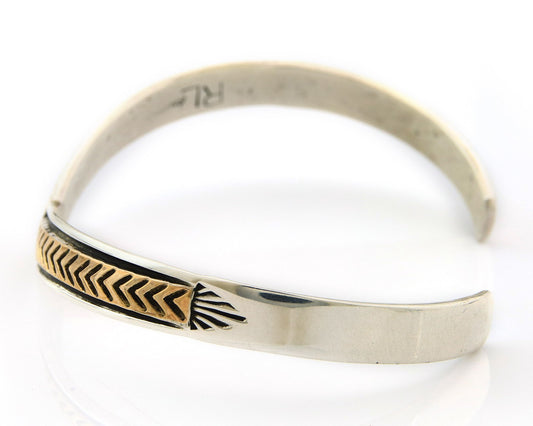Navajo Cuff Bracelet Sterling Silver & Gold Vintage Signed RL