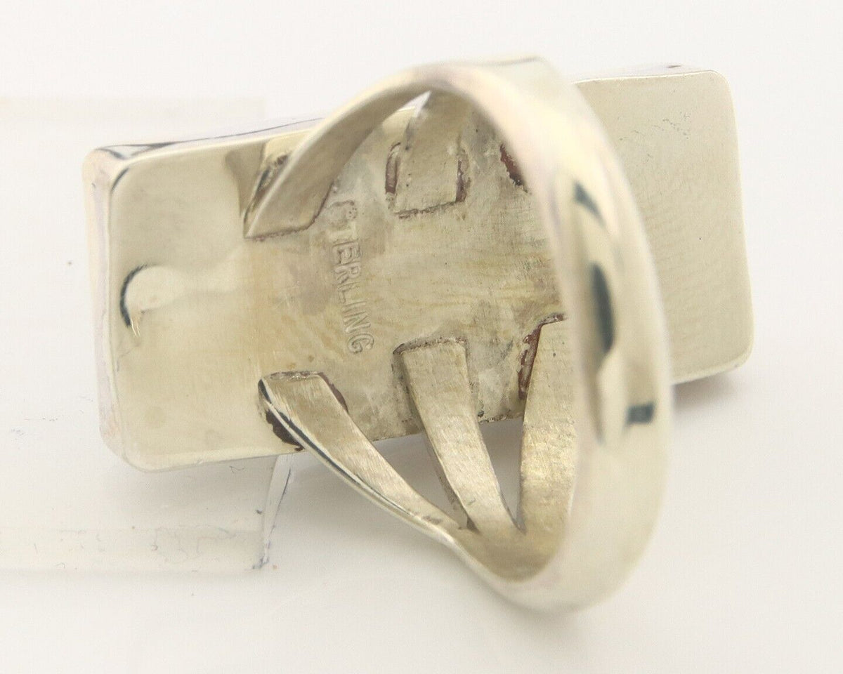 Navajo Ring 925 Sterling Lapis Handmade Native Artist C.80's Size 6.0