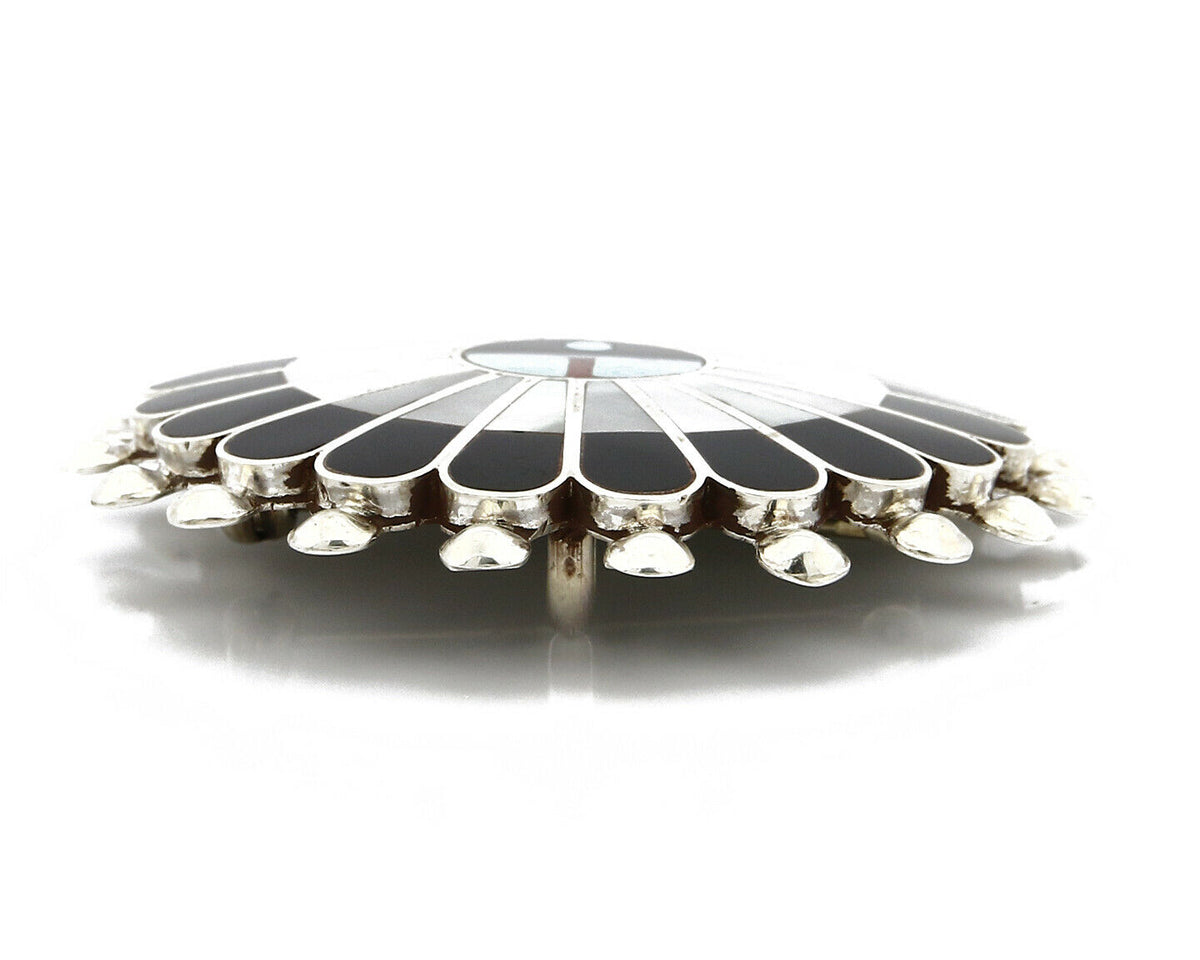 Zuni Signed Artist Victoria Unkestine Inlaid .925 SOLID Silver Tewa Pendant Pin