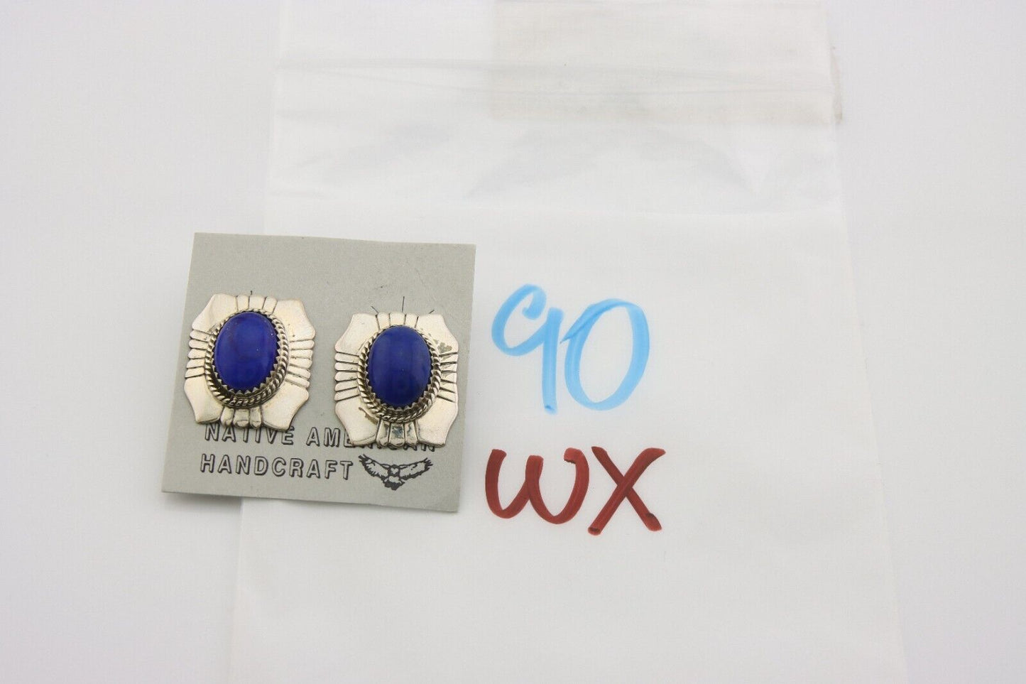Navajo Earrings 925 Silver Handmade Natural Lapis Artist Signed Begay C.80's