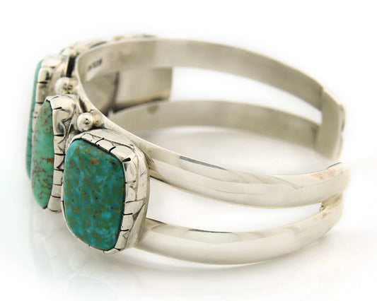 Navajo Bracelet Sterling Silver Spiderweb Turquoise Vintage Signed Lydia Begay