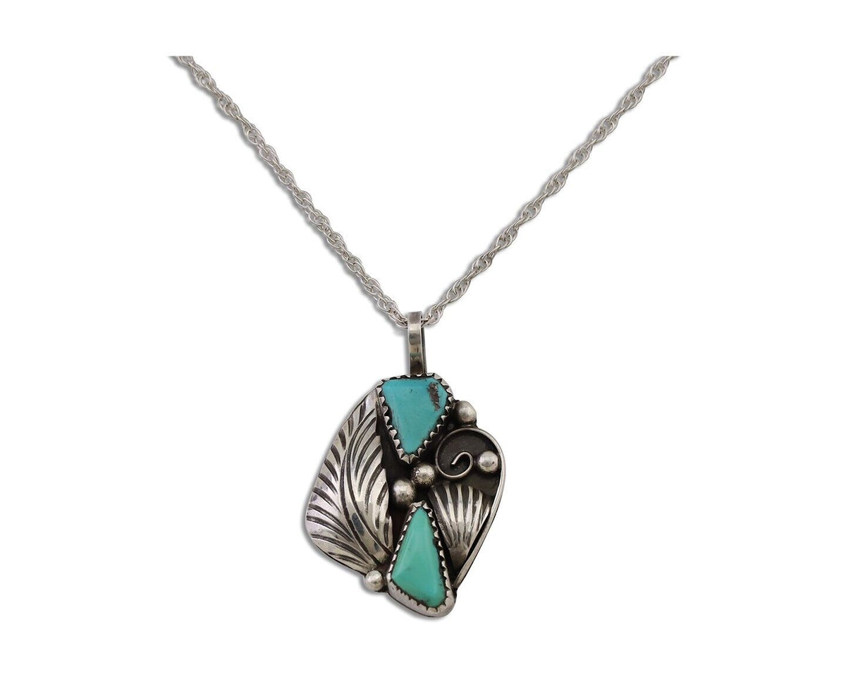 Navajo Turquoise Handmade Necklace 925 Silver Artist Signed PM C.80s
