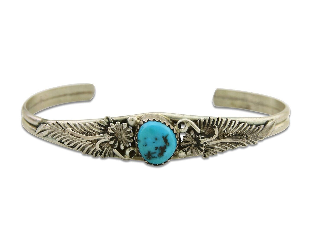 Navajo Bracelet 925 Silver Cuff Turquoise Handmade Native Artist C.80's