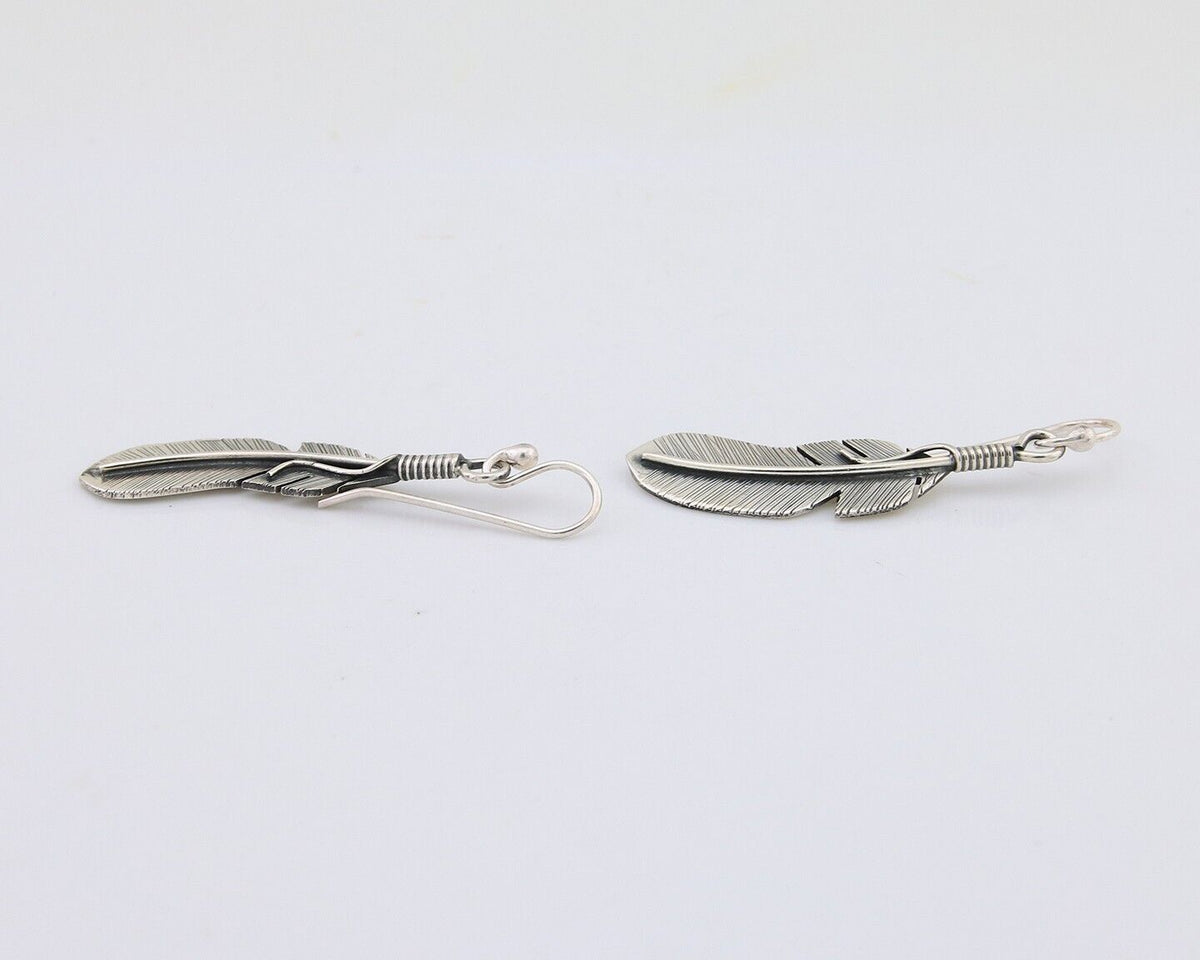 Navajo Eagle Feather Dangle Earrings 925 Silver Native American Artist C.80's