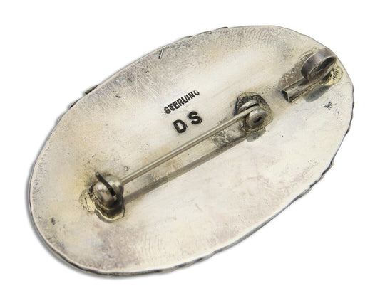 Navajo Pin Pendant 925 Silver Natural Blue Turquoise Artist signed DS C.80's