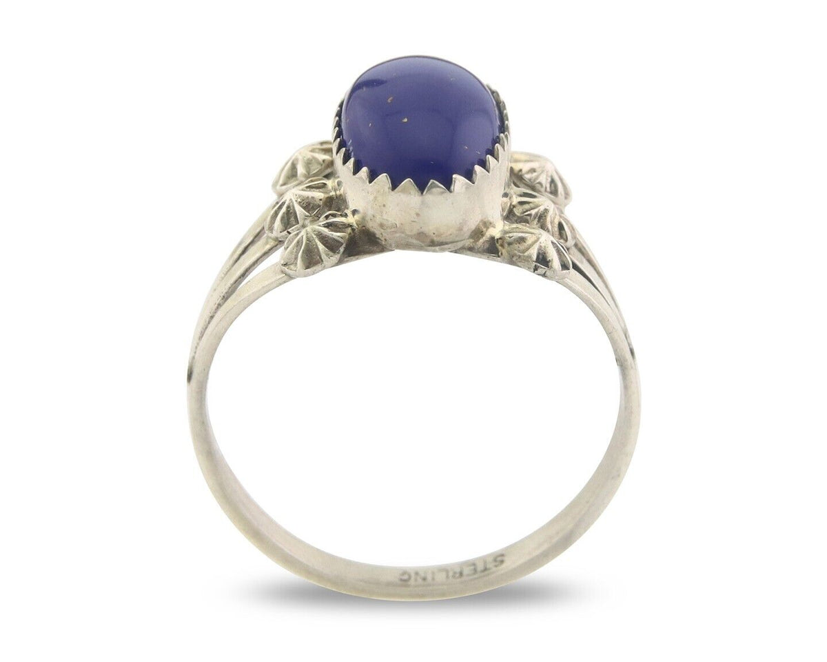 Navajo Ring 925 Sterling Natural Lapis Handmade Native Artist C.80's
