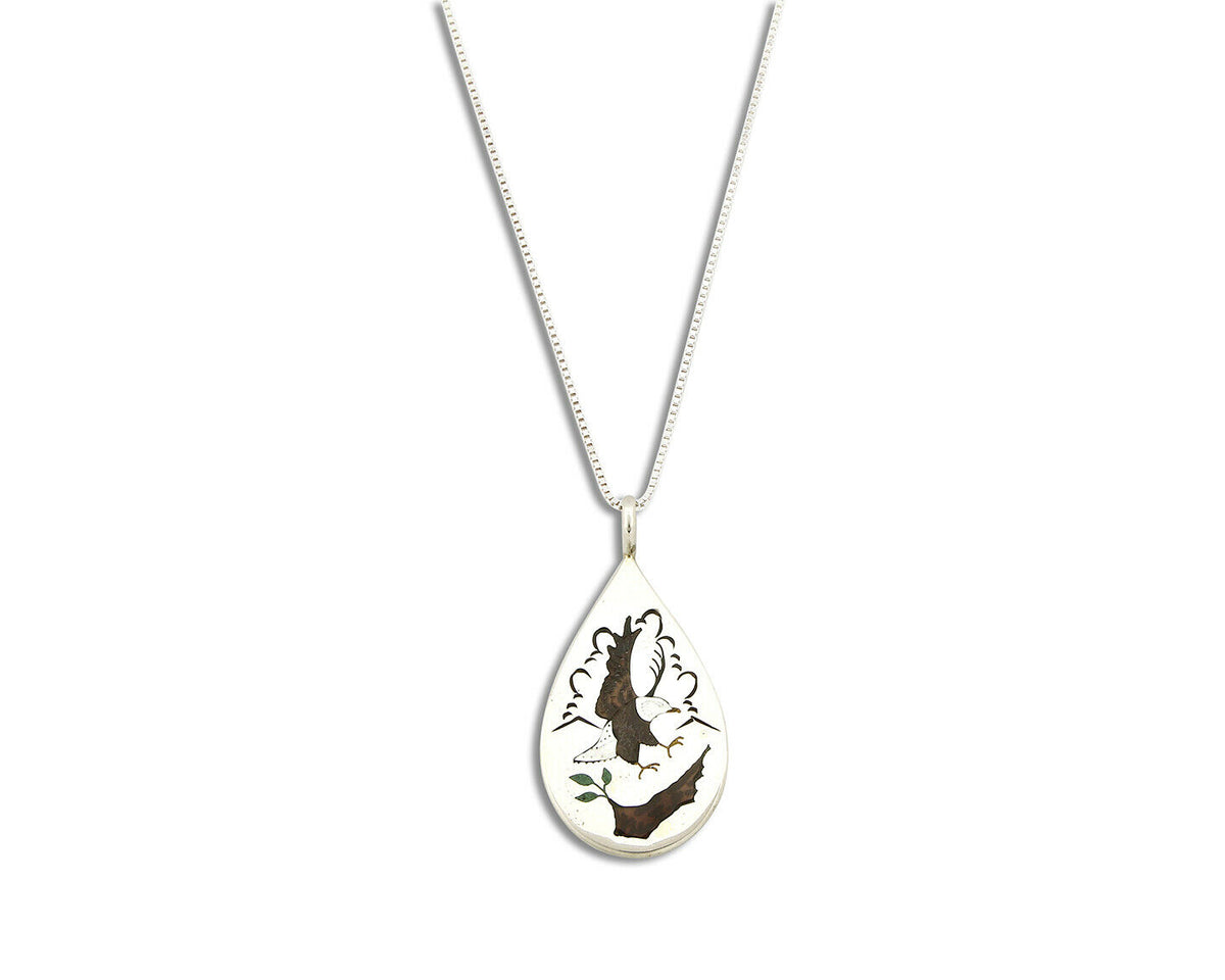Eagle Pendant Navajo .925 Silver Gemstone Signed Ophie B Joe