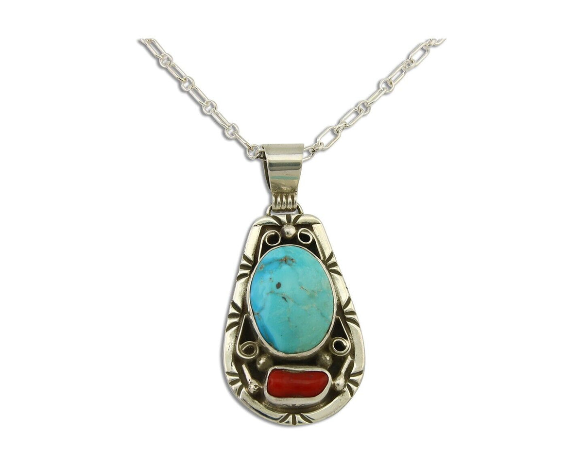 Navajo Necklace 925 Silver Spiderweb Turquoise Artist Signed Teepee on Hill C80s