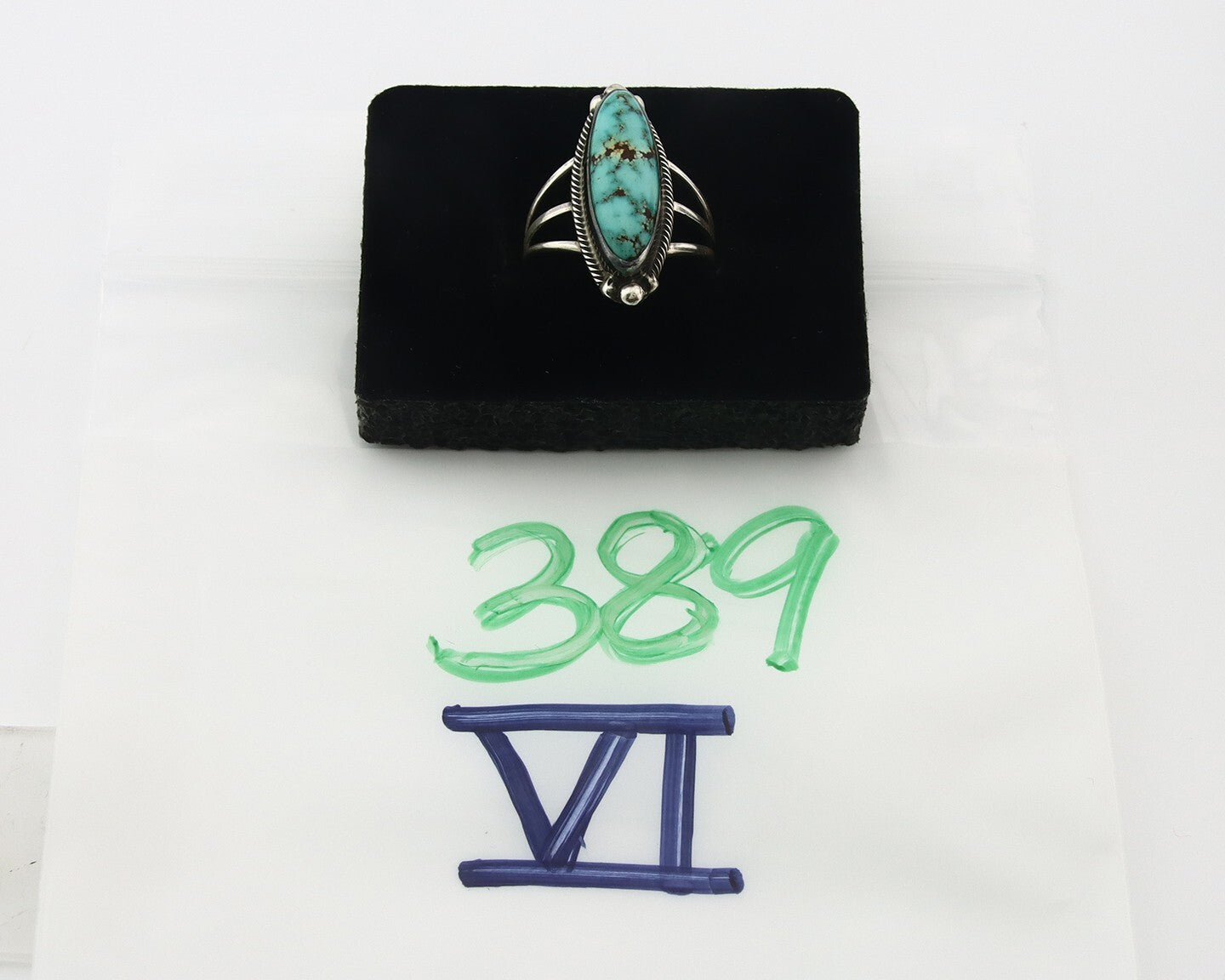 Vintage Navajo Ring 925 Sterling Silver Turquoise Signed MP Size 8.0