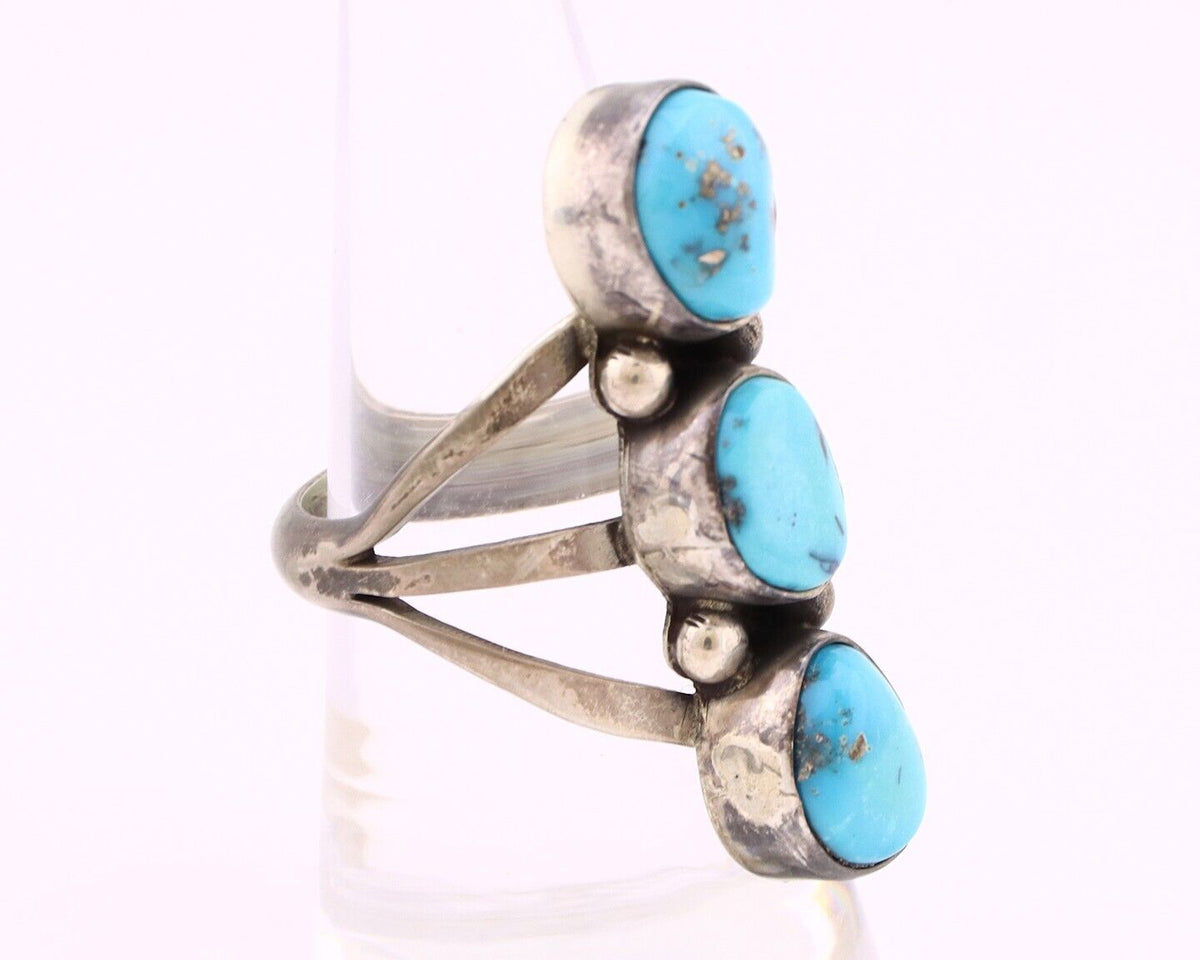 Navajo 3 Stone Ring 925 Silver Morenci Turquoise Native American Artist C.80's