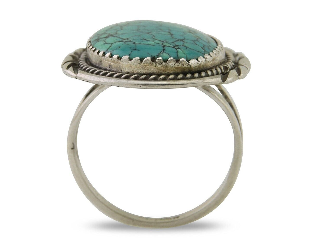 Navajo Ring 925 Silver Natural Spiderweb Turquoise Native Artist C.80's