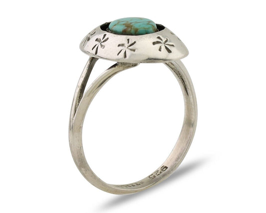 Navajo Ring 925 Silver Kingman Turquoise Native American Artist C.80's