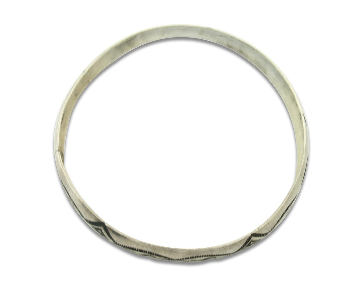 Vintage Navajo Bangle Bracelet Sterling Silver Hand Stamped Signed HJ