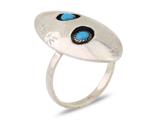 Navajo Ring 925 Silver Natural Blue Turquoise Native American Artist C.80's