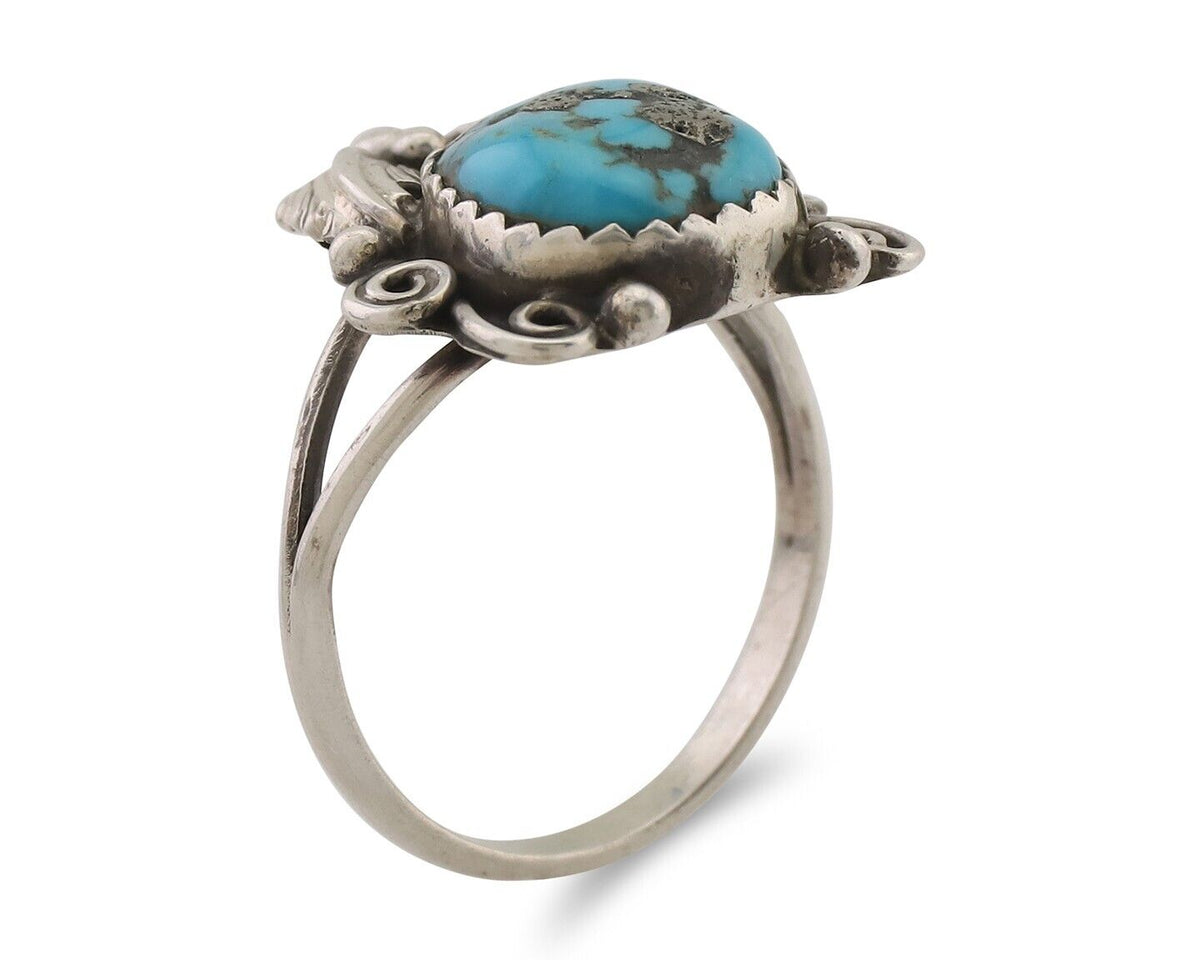 Navajo Ring 925 Silver Morenci Tuquoise Native American Artist C.80's