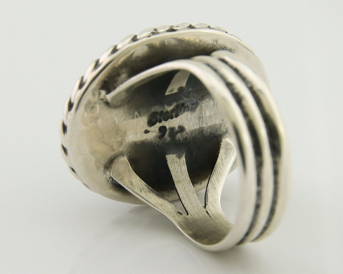 Navajo Ring 925 Silver Natural Malachite Native American Artist C.80's