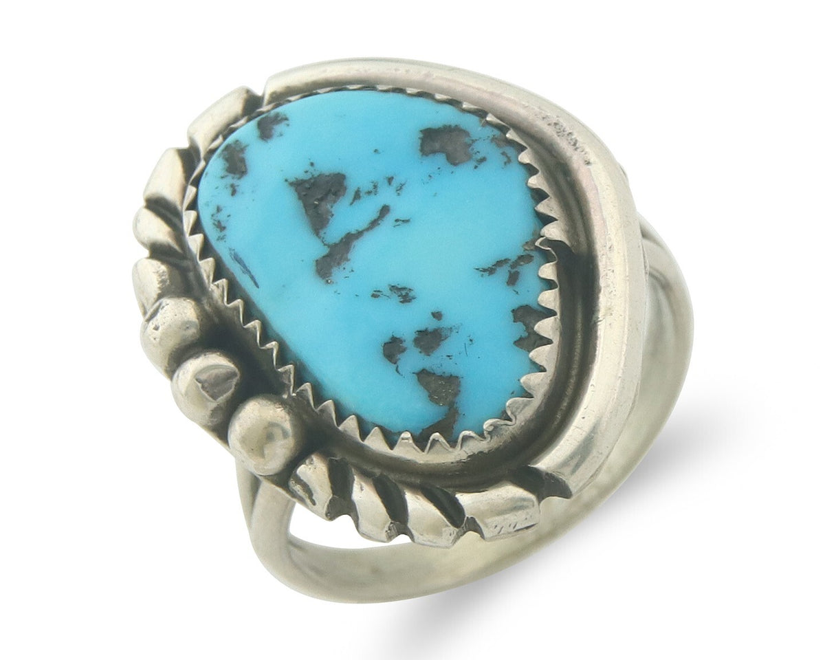Vintage Navajo Ring 925 Sterling Authentic Traditional Turquoise Size 7.25