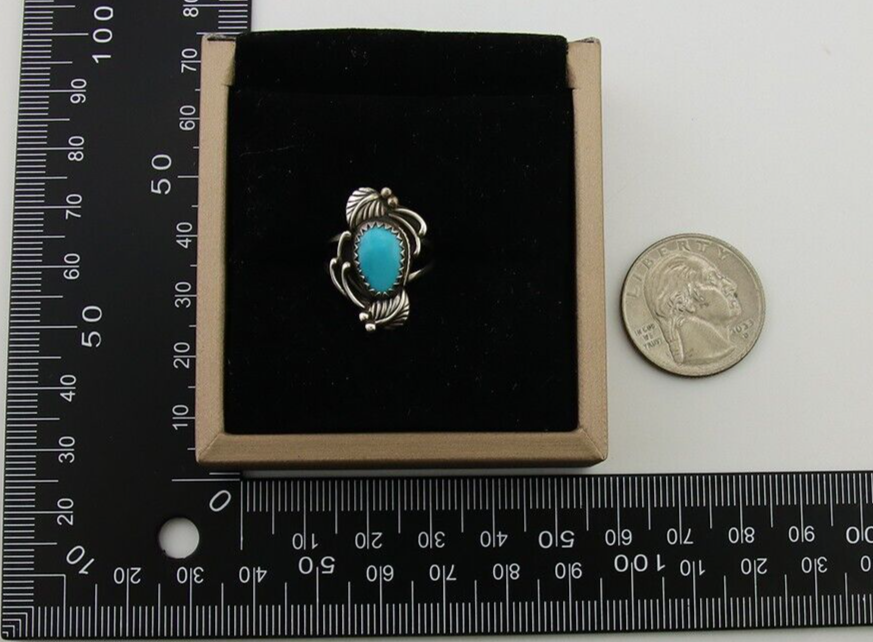 Navajo Ring 925 Sterling Silver Natural Turquoise Native American Artist C.80's