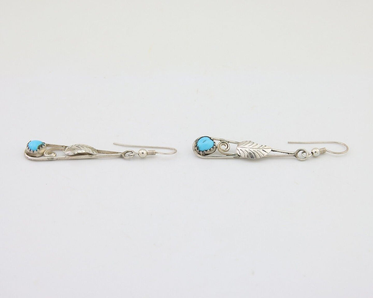 Navajo Dangle Earrings 925 Silver Natural Blue Turquoise Artist Signed JB C.80's