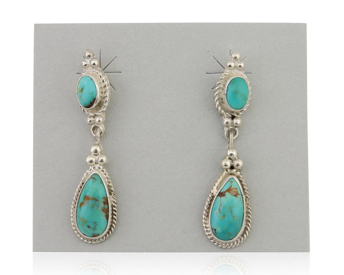 Navajo Dangle Earrings 925 Silver Sleeping Beauty Turquoise Native Artist C.80's