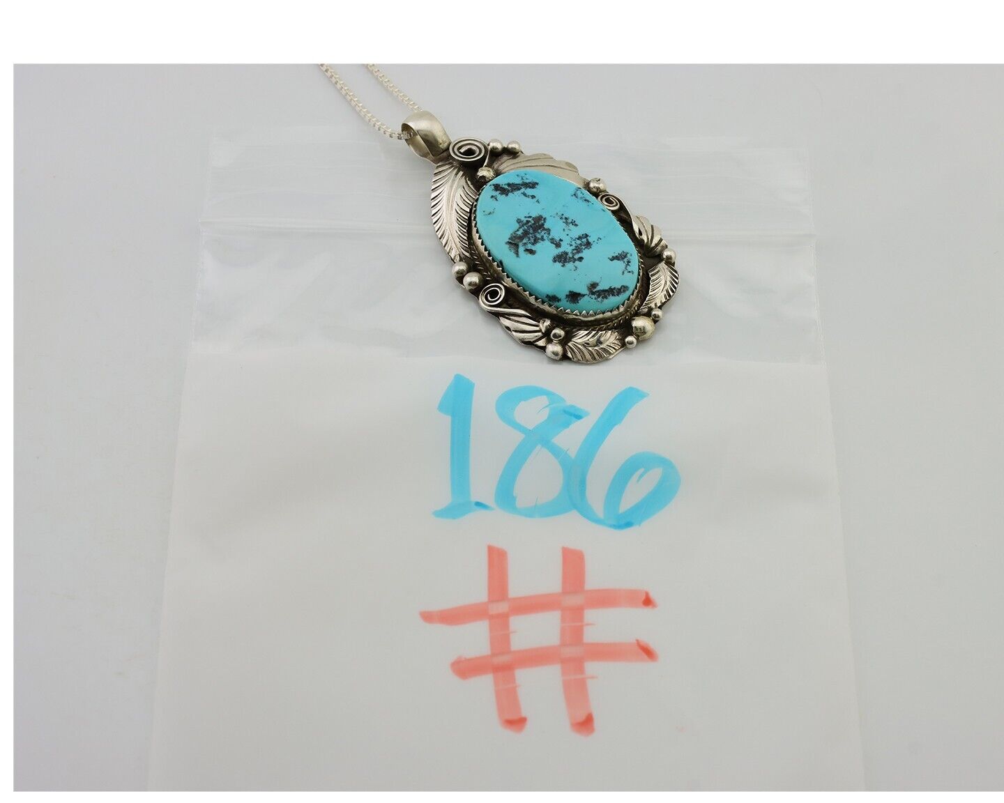 Navajo Pendant 925 Silver Natural Blue Turquoise Signed Justin Morris C.90's