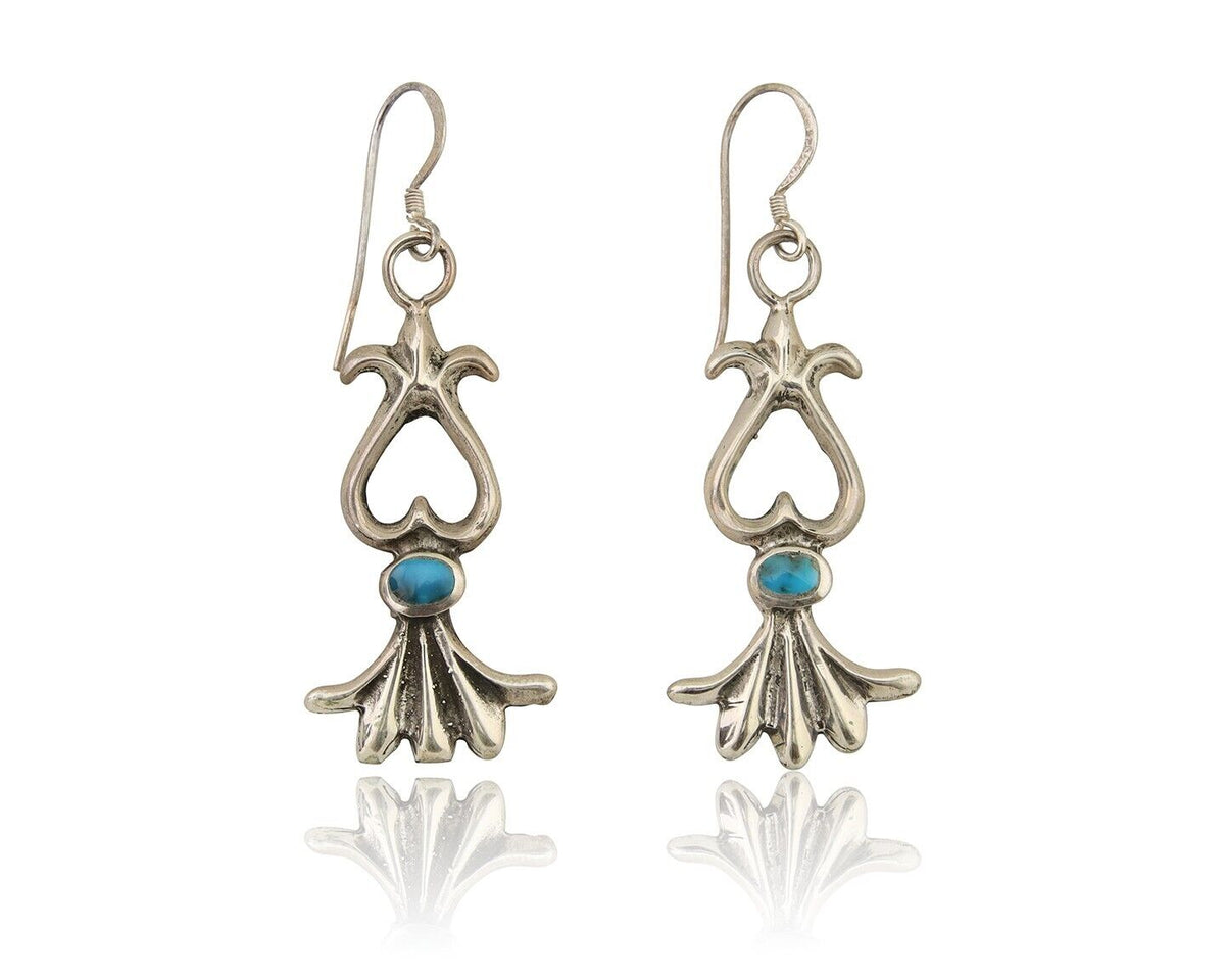 Navajo Dangle Earrings 925 Silver Blue Turquoise Native American Artist C.80's