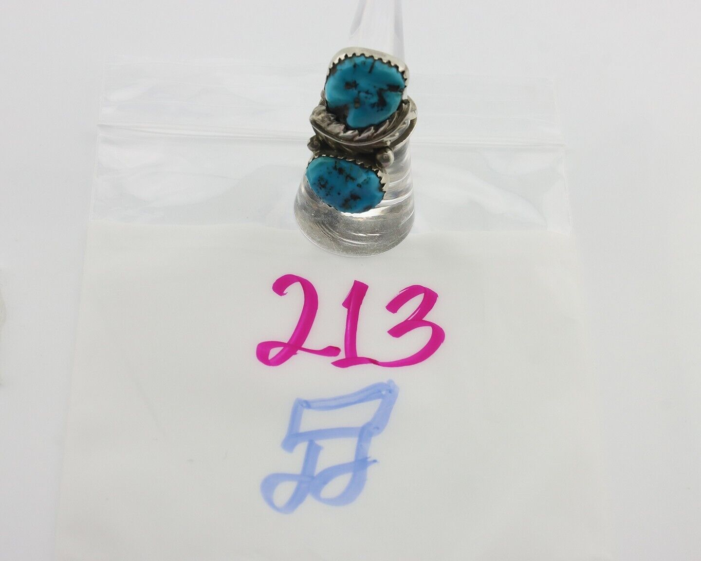 Zuni Ring 925 Silver Sleeping Beauty Turquoise Artist Signed SC C.80's