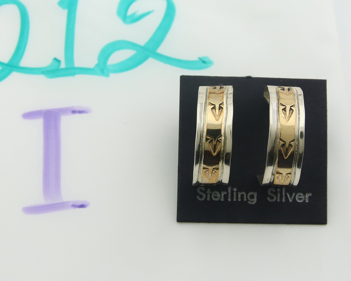 Navajo Hoop Earrings 925 Silver & Gold Native American Artist C.80's